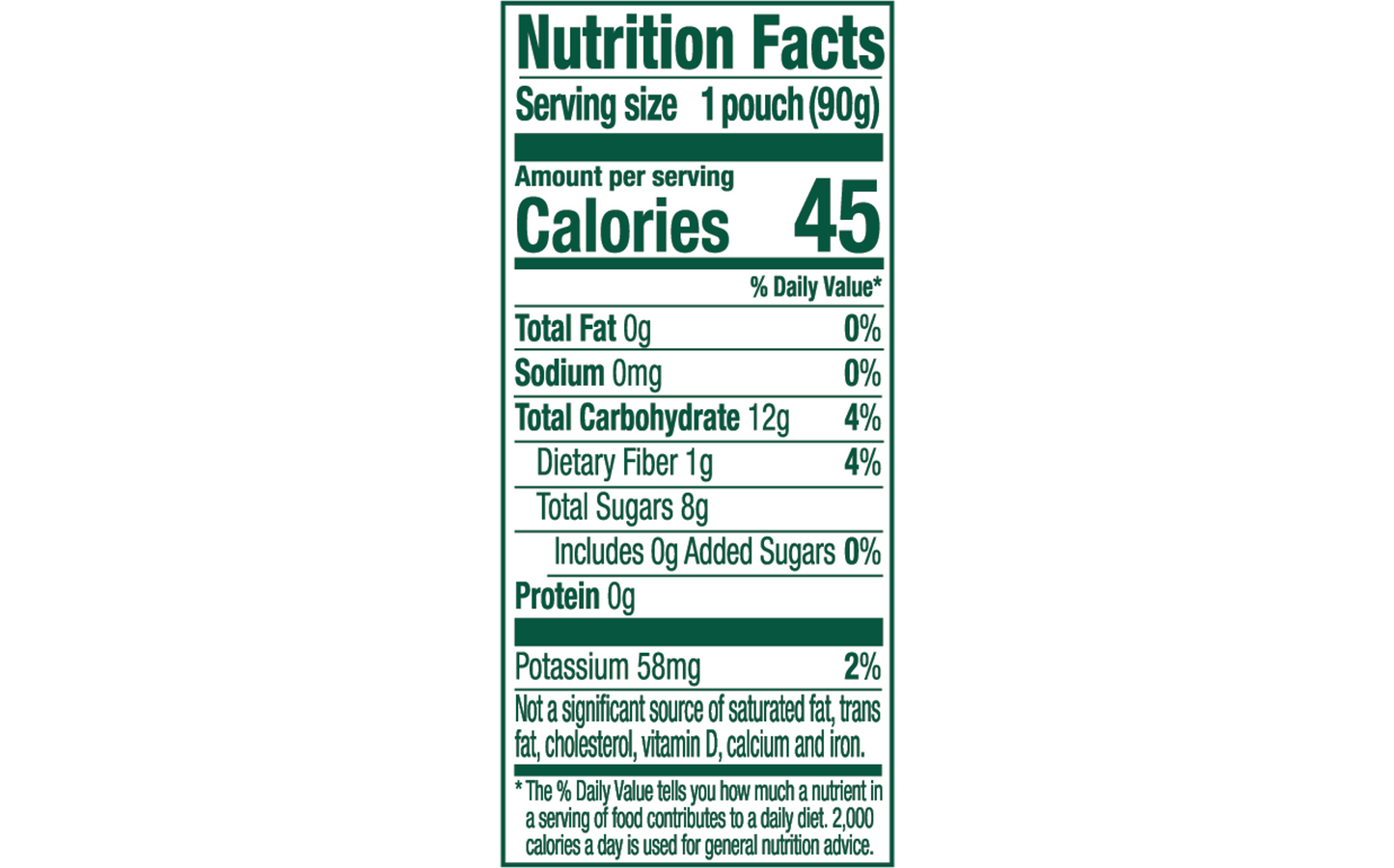 Nutrition facts for Buddy Fruits Apple & Cinnamon fruit pouch.