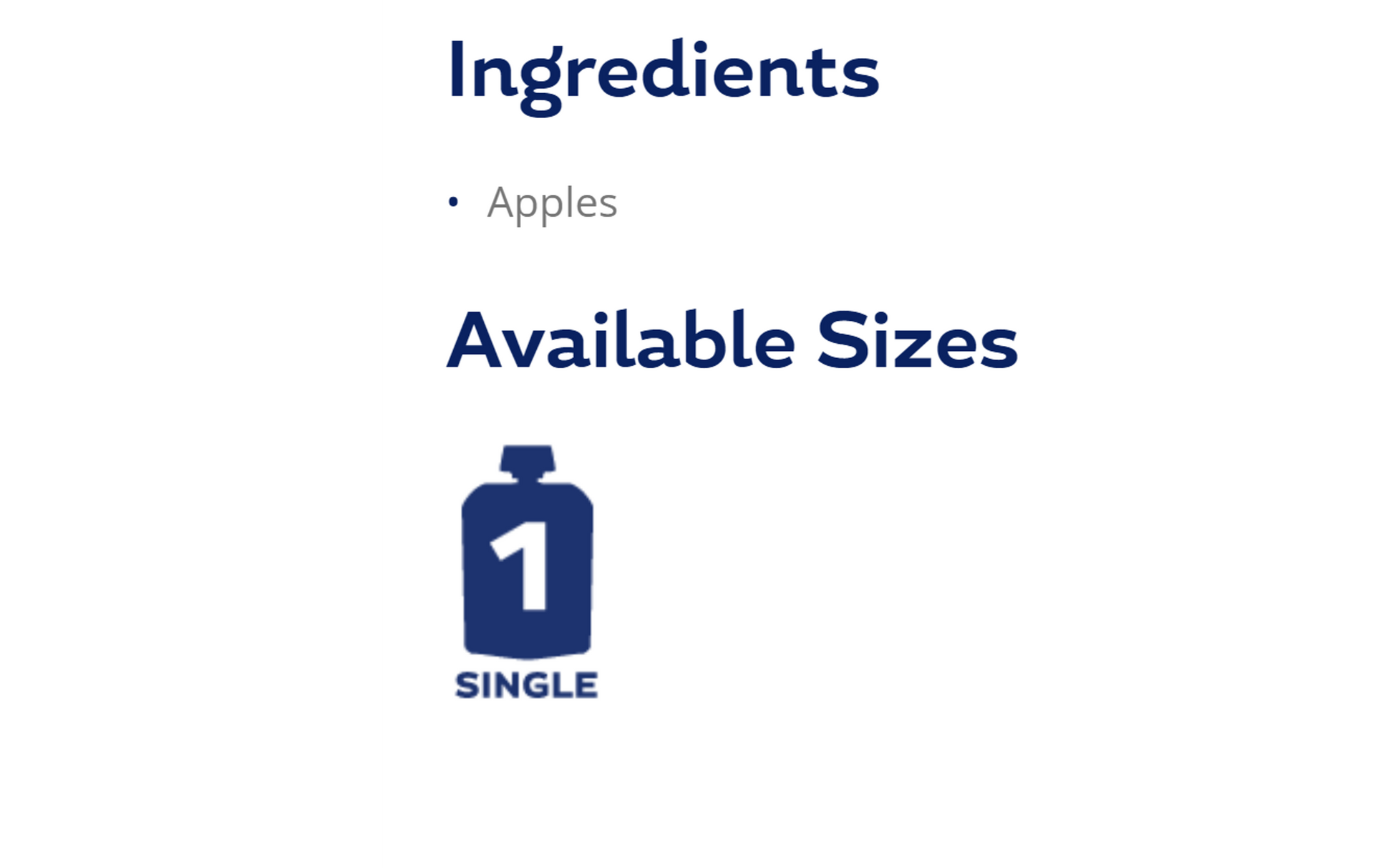 Simple ingredients and available sizes of Buddy Fruits Apple Orchard Blend fruit pouch.