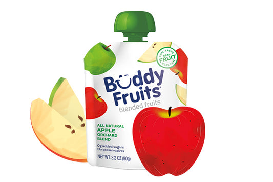 Front packaging of Buddy Fruits Apple Orchard Blend fruit pouch.