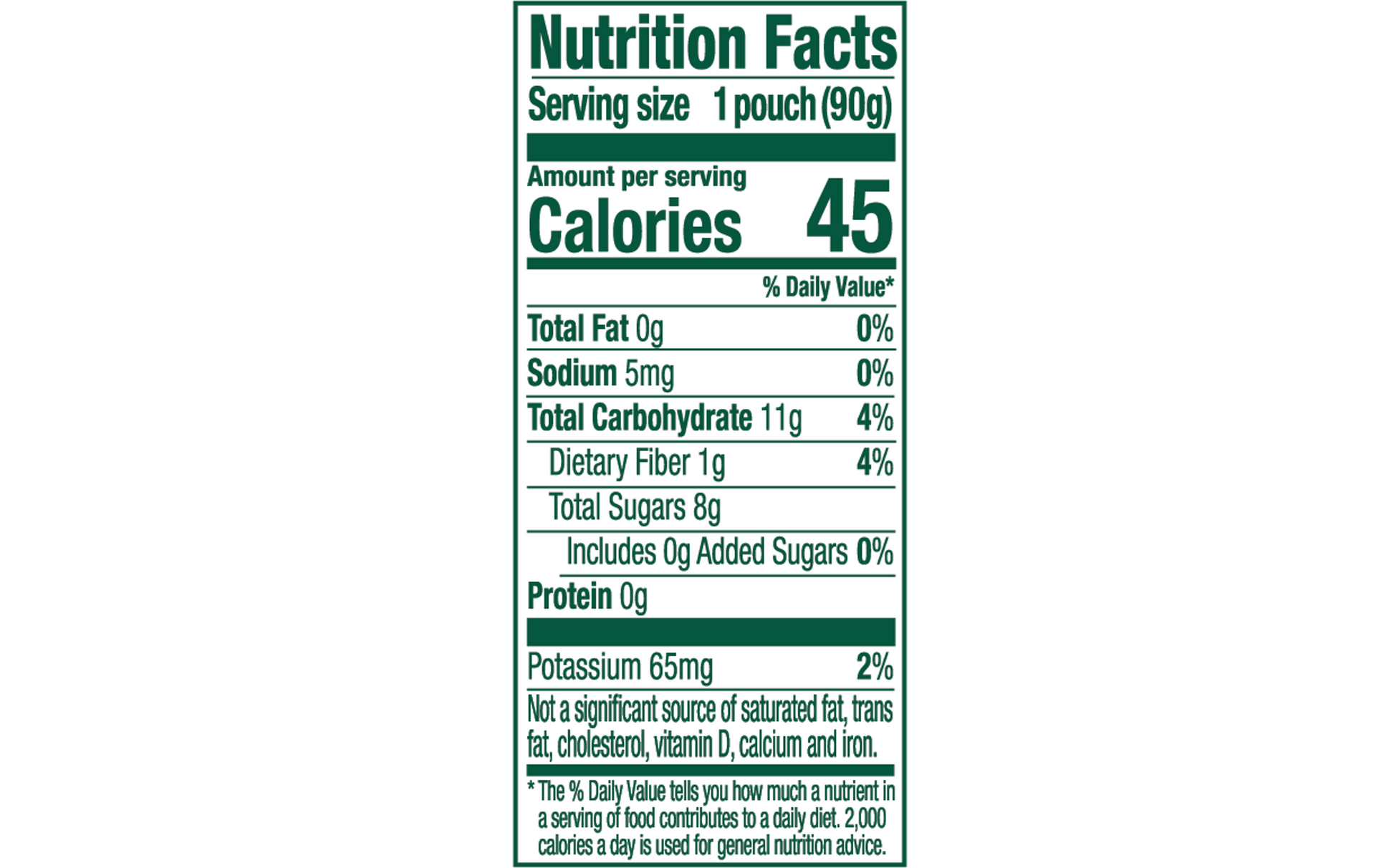 Nutrition facts for Buddy Fruits Blueberry & Apple fruit pouch.